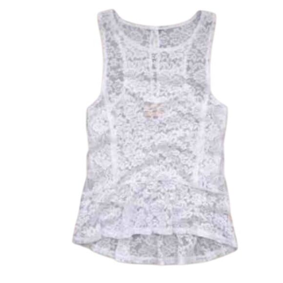 Hollister Tops - NWT Hollister Sheer White Floral Lace Sleeveless Peplum Top